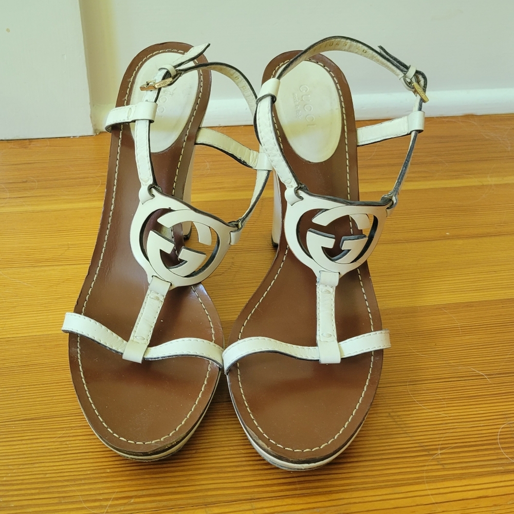 GUCCI Slingback Wedges 9.5 Cream - Picture 2 of 10